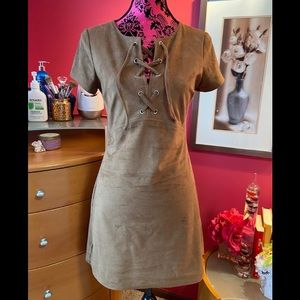 Brown suede mini dress
